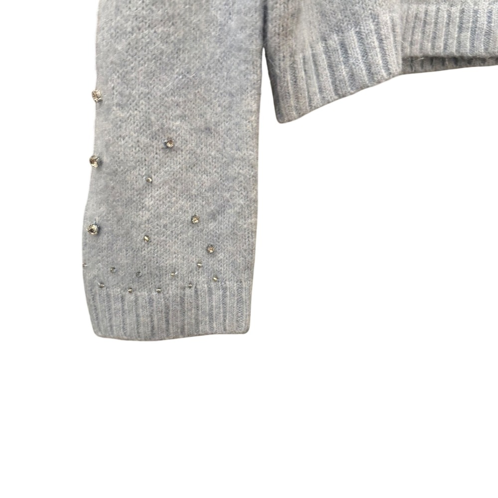 Joie Light Blue Rhinestone Embellished Fuzzy Knit Crewneck Sweater Mens Large - Picture 4 of 8